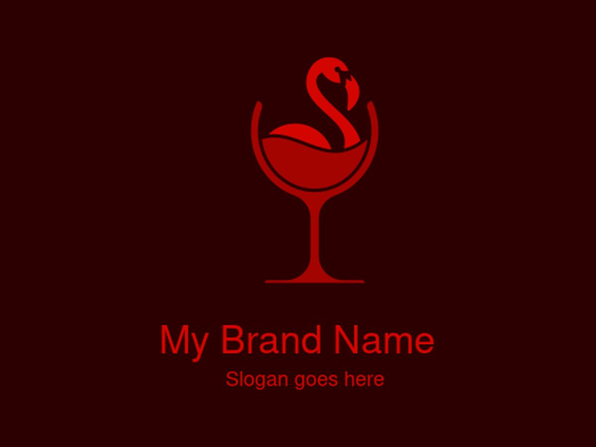 Creative Red Flamingo Silhouette in Wine Glass Logo Design for a Bar or Winery